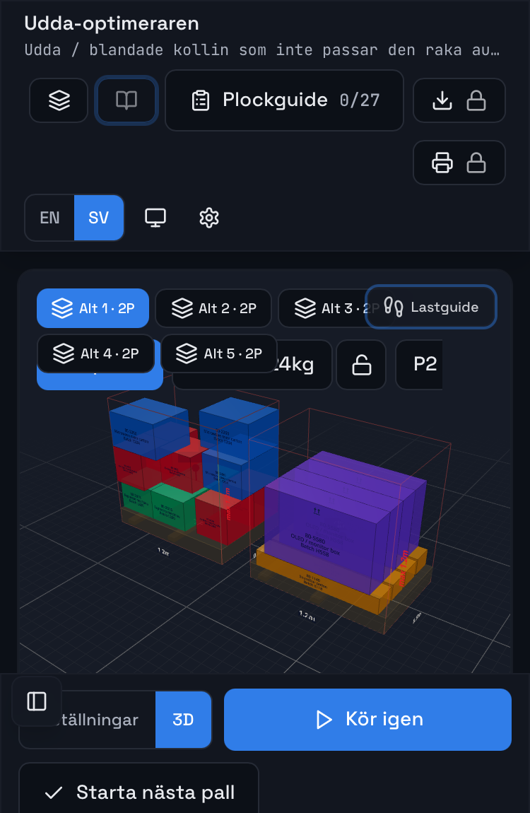 Packalytics Udda picking optimizer with an odd OLED monitor box on a pallet