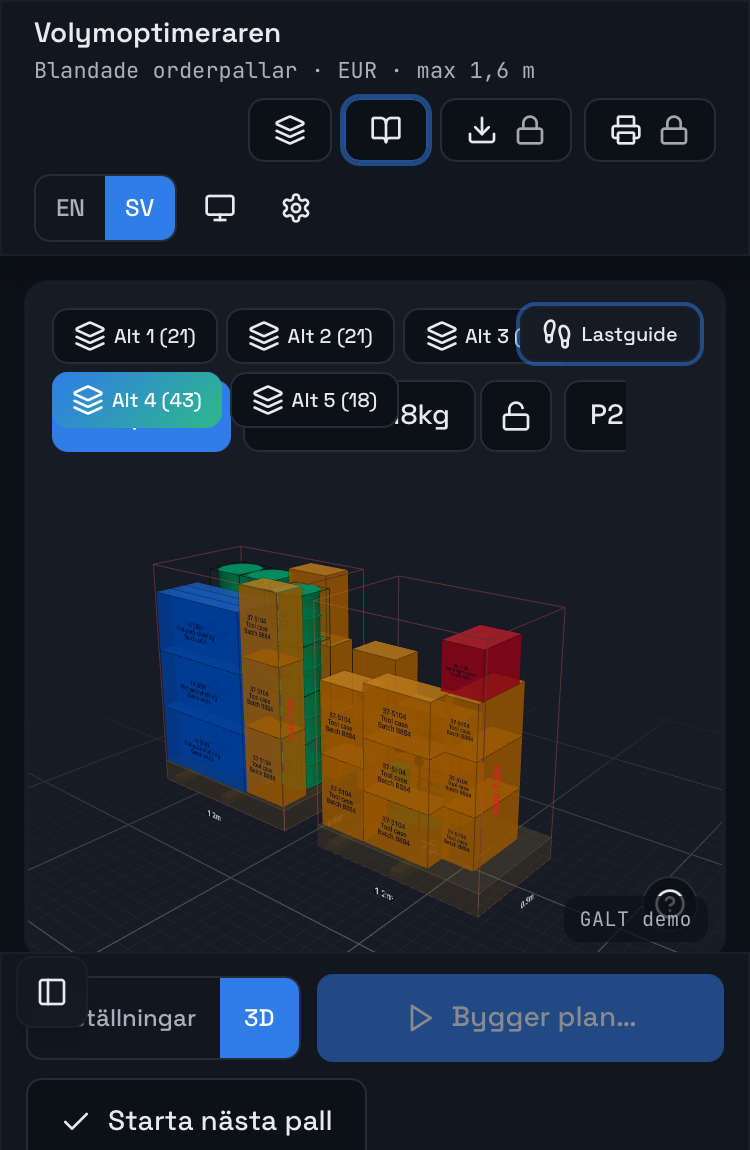 Packalytics Volym picking optimizer with mixed order pallets